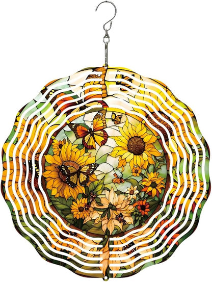 Metal Wind Spinners Outdoor Sunflower Decorations Garden Hanging, Festive Gifts for Women Mom Grandma, 25cm/ 9.84in 3D Wind Spinners for Garden Decor for Patio,Yard,Outdoor