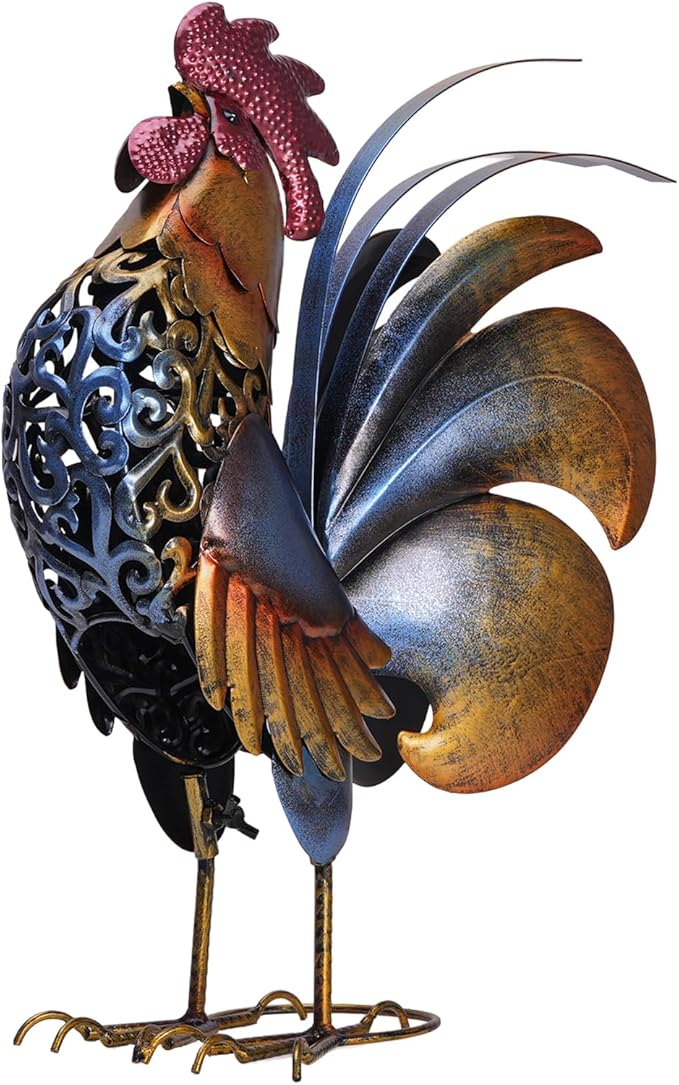 Rooster Garden Statues,Vintage Chicken Statue for Outdoor Decor, Regal Mighty Metal Rooster,Perfect Handmade Gift for Housewarming, Frinds, Garden Lover