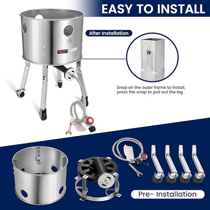 ARC 40QT Stainless Steel Stockpot With 200,000BTU Propane Burner, Seafood Boil Pot and Burner with Basket and Steamer Rack, Cookware for Crawfish Crab Shrimp Lobster Boil, Turkey Fryer, Tamale Steamer