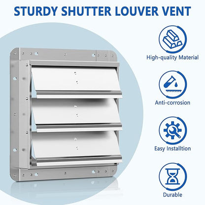 10 Inch Galvanized Shutter Exhaust Louver Vent, Automatic Gravity Shutter Louver Vent for Home Attics, Workshops, Barn, Greenhouse (Motor&Blades are not Included)