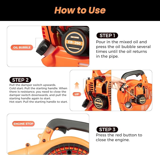 Gas Leaf Blower 25.4cc 2-Cycle Handheld Leaf Blower Gas Powered, Gasoline Blower for Lawn Care Sweeping Fallen Leaves Dust Garbage,4.59ft³/h | US Stock