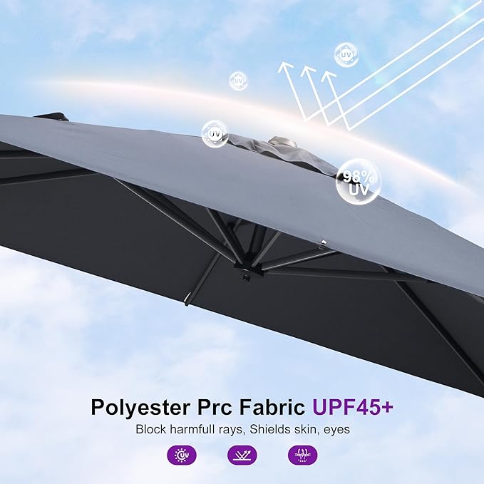 PURPLE LEAF 8' X 8' Patio Umbrella with In-ground Base for Pool 7' High Offset Outdoor Cantilever Umbrella Swimming Pool Umbrella with 360°Rotation for Poolside Light Grey