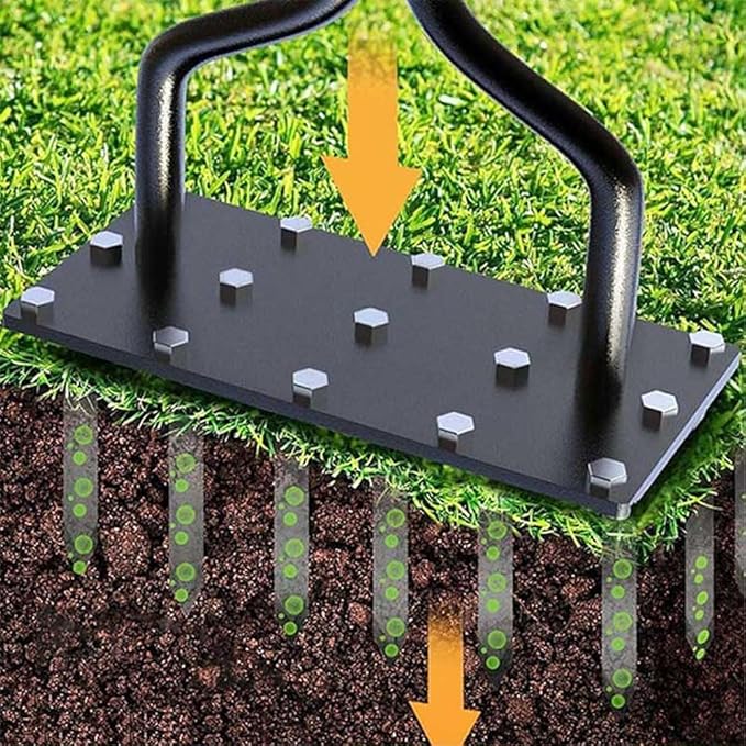Lawn Aerator Tool, 2-in-1 Spike Manual Core Aerator Lawn Tool with 15 Iron Spikes, Gardening Hand Tools, Grass Plugger Yard Aerators for Garden Yard Lawns Soil Care, Revives Lawns Health(Black)