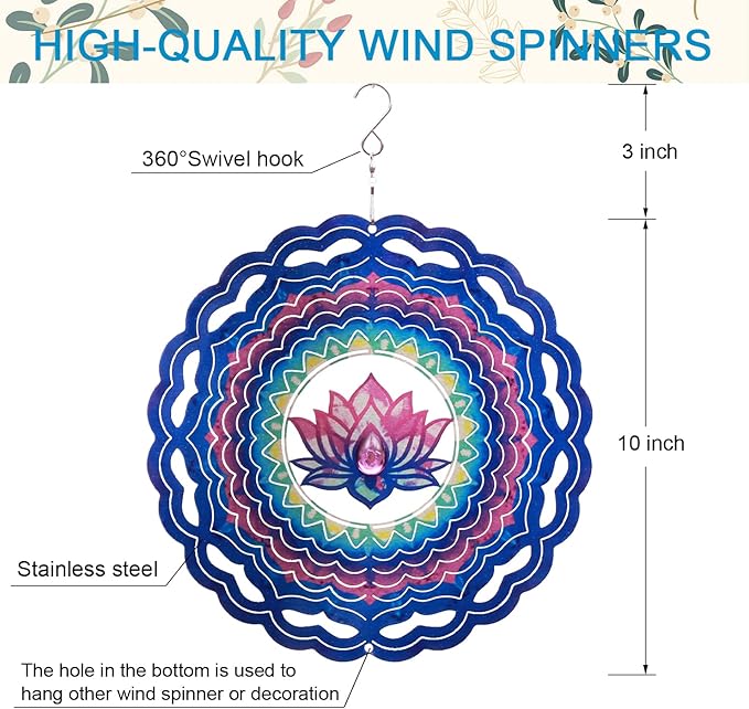 SPRING SONG Mandala Lotus Kinetic Wind Spinner for Yard and Garden Stainless Steel Spinner Indoor and Outdoor Hanging Decor Crafts Ornaments Kinetic Art Spinner Hanging Wind Spinners Decor Gifts