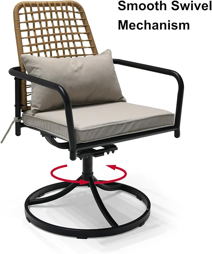 7-Piece Outdoor Patio Dining Set, 6 Wicker Swivel Rattan Chairs with Gray Cushions ＆63''Rectangular Outdoor Table with All Weather Frame Furniture Set