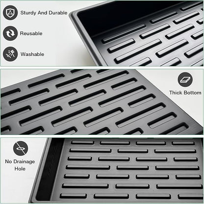 Seed Starter Tray, 10 Packs Plant Tray, Durable Plastic Growing Trays, Stackable Seedling Starter Trays Perfect for Indoor, Outdoor, Greenhouses, 16.5" L x 13.2" W x 2.8" H - Black