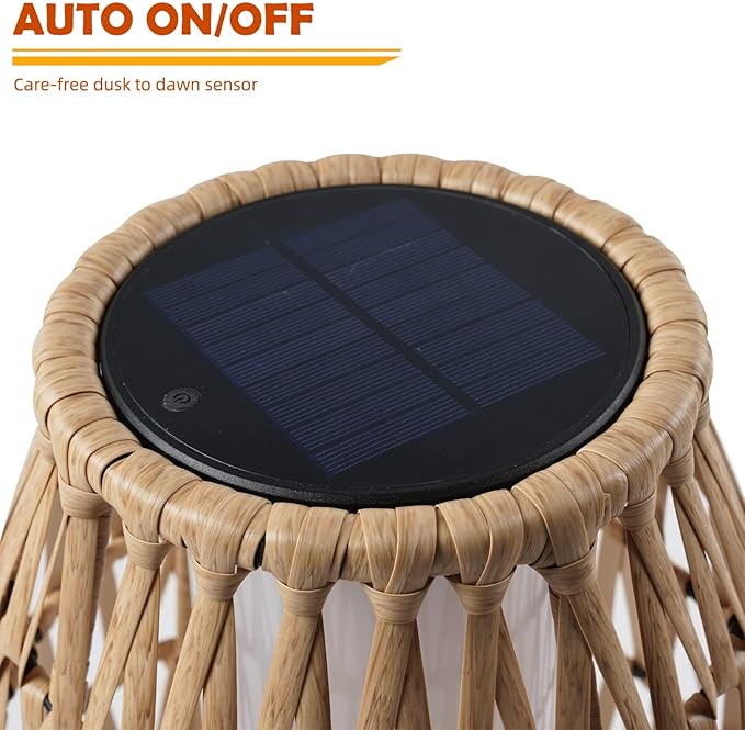 Solar Yard Outdoor Solar Lamp Woven Wicker Boho Lantern Floor Lamp, Decoration for Garden, Deck, Yard, Pathway, Oslo