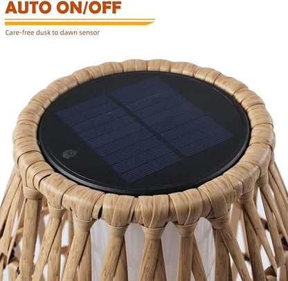 Solar Yard Outdoor Solar Lamp Woven Wicker Boho Lantern Floor Lamp, Decoration for Garden, Deck, Yard, Pathway, Oslo