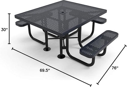 COATEDOUTDOORFURNITURE Heavy-Duty Portable ADA-Compliant Outdoor Picnic Table with Umbrella Hole, Punched Steel Patio Dining Furniture Made in America (46" Square Top, Dark Blue)