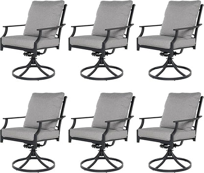 Grand patio Dining Chairs Set of 6，Outdoor Swivel Patio Dining Chairs Set of 6，Swivel Rocker Dining Chair，Outdoor Dining Chairs with Grey Cushions, Patio Chairs for Outside, Garden Lawn Porch