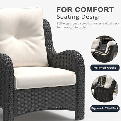 LayinSun 3 Pieces Outdoor Patio Furniture Set, Rattan Wicker Chairs Sets with Armchairs and Coffee Table
