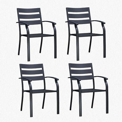 Patio Dining Chairs Set of 4, Black Stackable Outdoor Dining Chairs with Armrest and Wide Back, Wrought Iron Patio Furniture Chairs for Lawn, Backyard, Garden & Deck, Supports 300 LBS