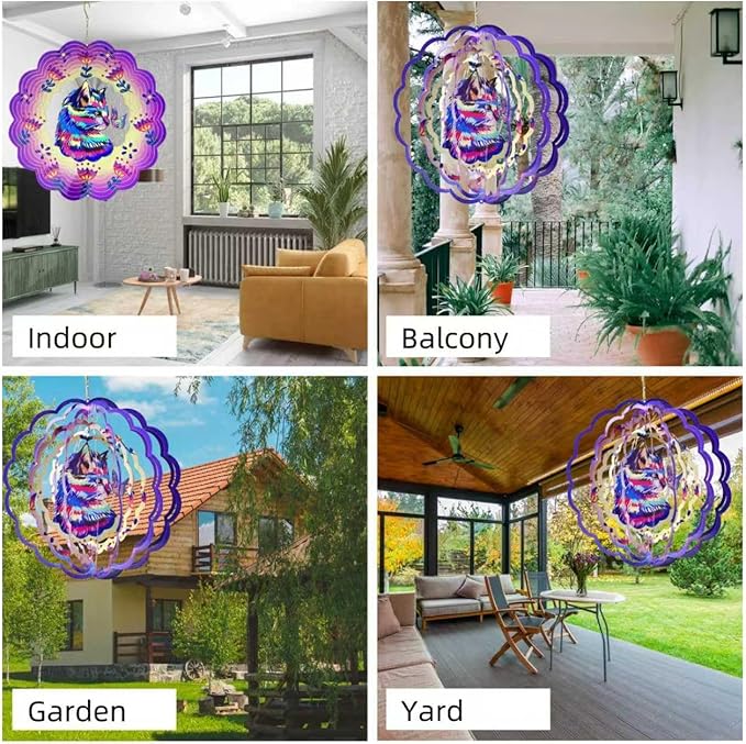 Metal Wind Spinners Outdoor Hanging Wind Spinner for Yard and Garden Decor for Outside-12In 3D Stainless Cat Steel Wind Chime Gifts for Women Mom
