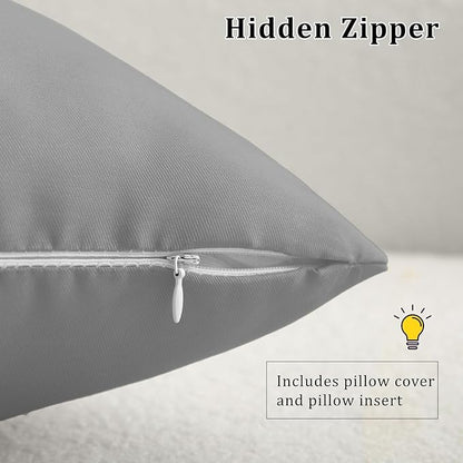 18" x 18" Throw Pillows, Outdoor Waterproof Pillows with Inserts, Square Decorative Pillows for Patio Furniture Garden Couch Sofa Home(Light Gray, Set of 4)