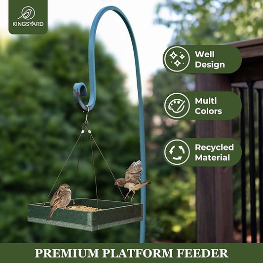 Kingsyard 2 Pack Platform Bird Feeder Tray for Outdoor Hanging - Durable Recycled Plastic & Metal Mesh, Large 3.5 lbs Capacity, Ideal for Attracting Large Birds, Green