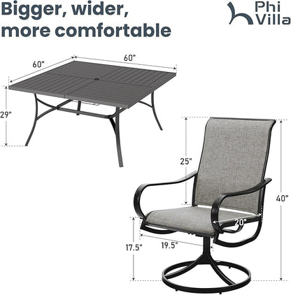 PHI VILLA 9 Pcs Patio Dining Set with Large Square Metal Dining Table & 8 Outdoor Textilene Fabric Swivel Dining Chairs, Outside Table Chair Furniture Dining Set for 8 Person