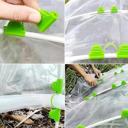 20pcs 8mm Greenhouse Clamps Garden Hoops, Plant Film Clips, Garden Shading Pipe Clips, Netting Tunnel Hoop Clips, for Season Plant Extension Support and Frame Shelter, Green, Double Head