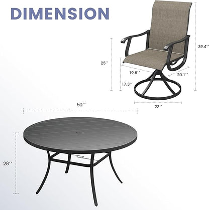 VICLLAX 7 Pieces Outdoor Dining Set, Patio Furniture Set of 6 Patio Swivel Dining Chairs and 50" Patio Round Table, Mixed Brown Chairs & Black Tabletop