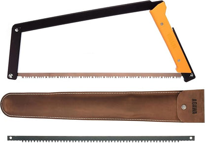 AGAWA - BOREAL24 Backwoods Kit - Includes 24" Folding Saw, Leather Sheath, 24" All-Purpose & 24" Aggressive Saw Blade - For Camping, Hunting & Survival Kit (Black Frame/Yellow Handle)