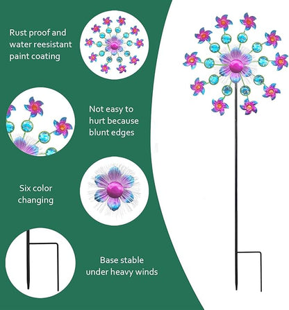 Solar Flower Wind Spinners for Yard and Garden, 40 Inch Solar Windmill Garden Whirligig Kinetic Spinners Decor for Lawn, Patio&Yard, Metal Wind Outdoor Sculpture