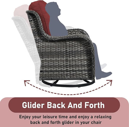 Wicker Outdoor Conversation Set-6 Pieces Outdoor Wicker High Back Couch with Swivel Rocker Chairs Patio Furniture for Deck Poolside Backyard-Grey/Red