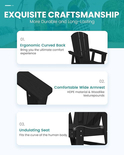 SERWALL Outdoor Adirondack Dining Chair Set of 2, All Weather HDPE Patio Chairs, Black
