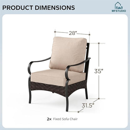 MFSTUDIO Outdoor Patio Furniture Set, Rattan Wicker Patio Sofa Chair, Metal Outdoor Conversation Set, 2 x Fixed Sofa Chair for Outside Garden Backyard