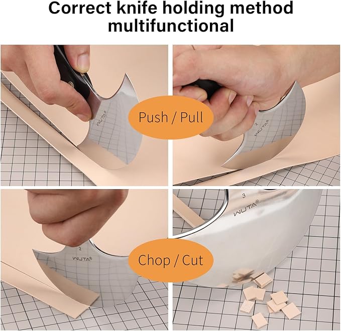 WUTA Leather Cutting Knife Ultra Sharp Round Head Craft Skiving Cutting Tools Round Leathercraft Knife DIY Handmade Senior Leather Tools(2# 4 inches)