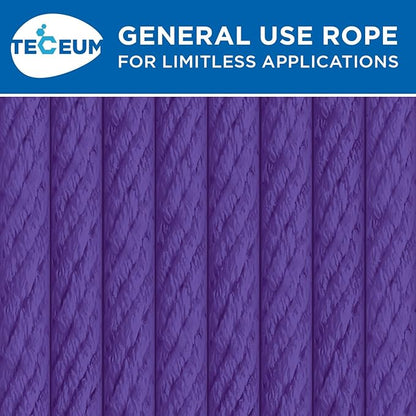 TECEUM Cotton Rope 3/16” (5 mm) – 50 FT – Strong All-Purpose Braided Rope – Natural Cotton – for Crafting, Сamping, Clothes Line, DIY, Indoor & Outdoor Use – Purple