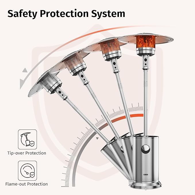 EAST OAK Anti-rust 50,000 BTU Patio Heater for Outdoor Use With Double-Layer Stainless Steel Burner, Round Table Design and Wheels, Outdoor Patio Heater for Home and Commercial, Stainless Steel