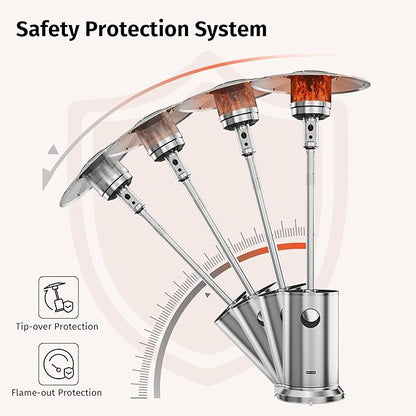 EAST OAK Anti-rust 50,000 BTU Patio Heater for Outdoor Use With Double-Layer Stainless Steel Burner, Round Table Design and Wheels, Outdoor Patio Heater for Home and Commercial, Stainless Steel