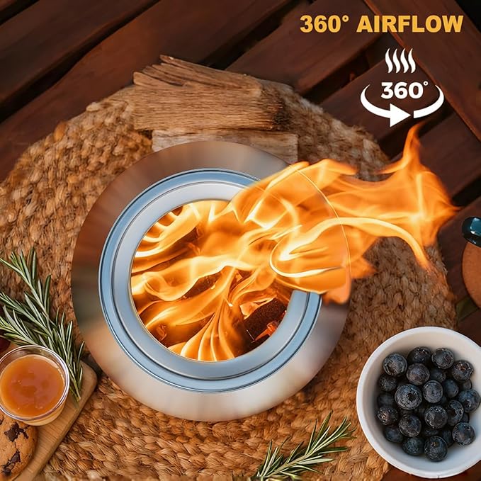 FANHAO Smokeless Fire Pit for Camping, Outdoor & Patio, Stainless Steel Tabletop Firepit with Stand, Wood Burning or Pellet Fueled Portable Bonfire with Carrying Bag | 120% More Efficient Burn