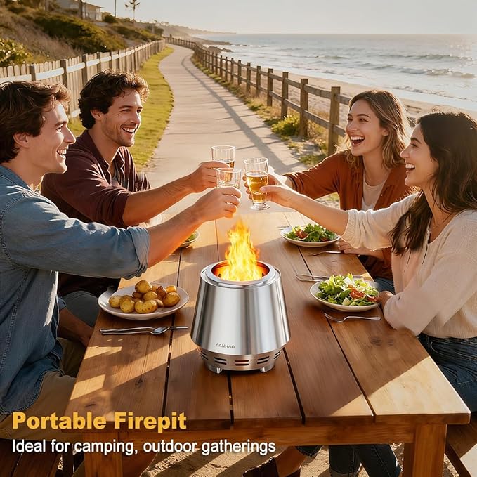 FANHAO Smokeless Fire Pit for Camping, Outdoor & Patio, Stainless Steel Tabletop Firepit with Stand, Wood Burning or Pellet Fueled Portable Bonfire with Carrying Bag | 120% More Efficient Burn