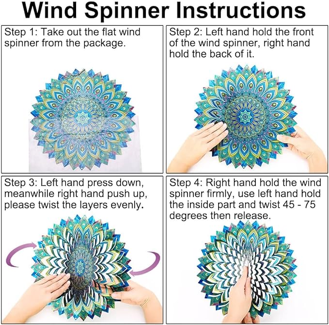 Peacock Wind Spinner,12.1in Green Bird Feather Style Spinner Hanging Ornaments,3D Kinetic Art Garden Sculptures,Sun Catcher Outdoor Metal Large Spinning Yard Decor,Big Craft Decorations for Garden