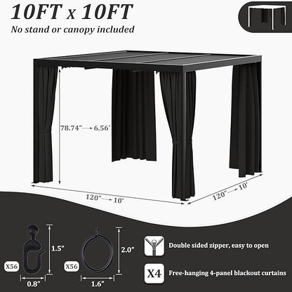 Gazebo Universal Replacement Privacy Curtain,10'×10' Gazebo Outdoor Waterproof Curtains, 4-Panels Sidewall Curtains with Double Zipper for Patio Canopy, Garden and Backyard (Curtain Only)