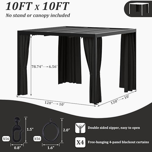 Gazebo Universal Replacement Privacy Curtain,10'×10' Gazebo Outdoor Waterproof Curtains, 4-Panels Sidewall Curtains with Double Zipper for Patio Canopy, Garden and Backyard (Curtain Only)