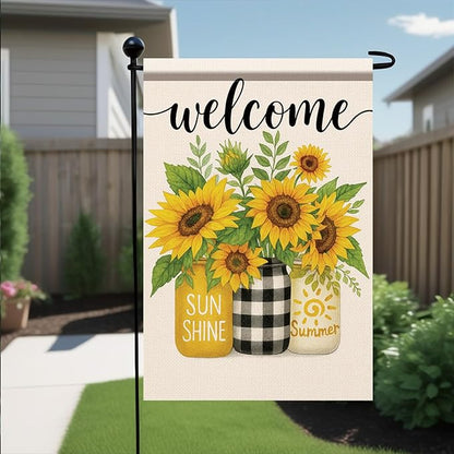 Spring Summer Welcome Garden Flag Sunflower Floral Yard Banner 12x18 Inch Double Sided Outdoor Decoration for Porch Lawn Patio Entryway Rustic Country Farmhouse Seasonal Home