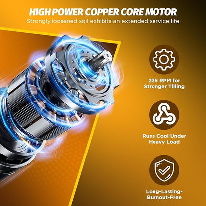 24V Cordless Mini Tiller Cultivator - Lightweight 1.5kg Rototiller, 4" Working Width, 235RPM with 4 Rows Tines for Effortless Gardening - Includes 2x1.5Ah Batteries & Charger