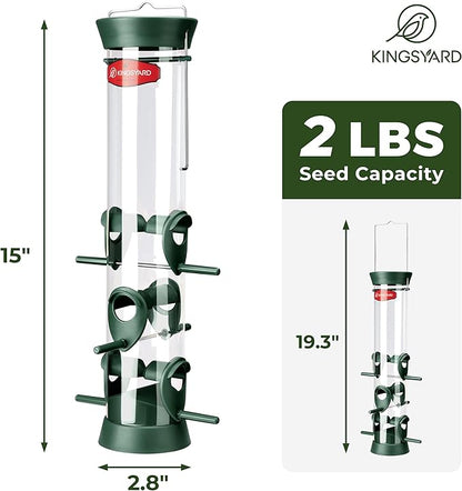 Kingsyard 6 Ports Tube Bird Feeder for Outdoors Hanging, Removable Base and Perch, Easy to Clean & Refill, Premium Hard Plastic, Attracting for Finches Cardinals Bluebirds (Green)