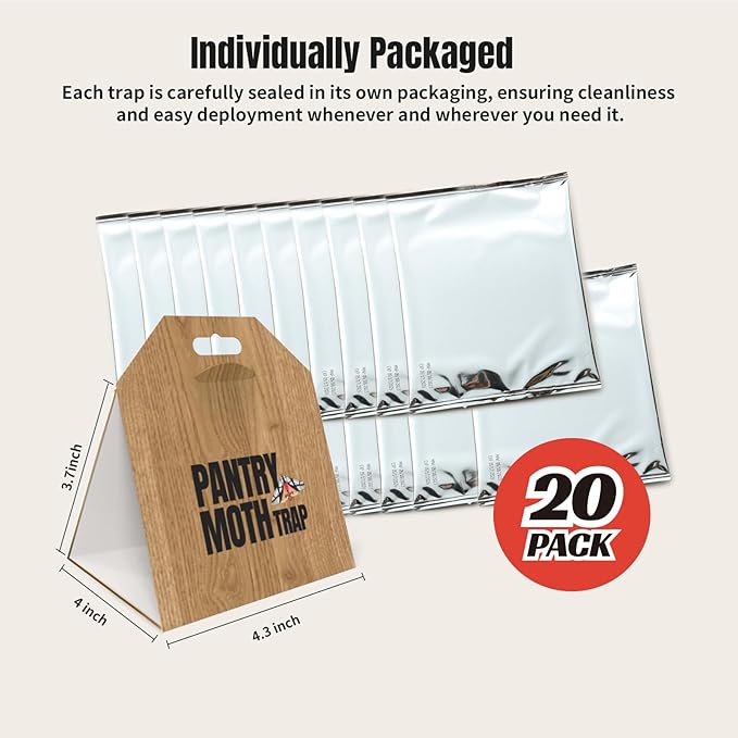 POPTRAP 20 Pack Pantry Moth Traps, Non-Toxic Glue Moth Trap for Food and Cupboard, Traps with Natural Pheromones, Wood Grain Appearance for Pantry Moths