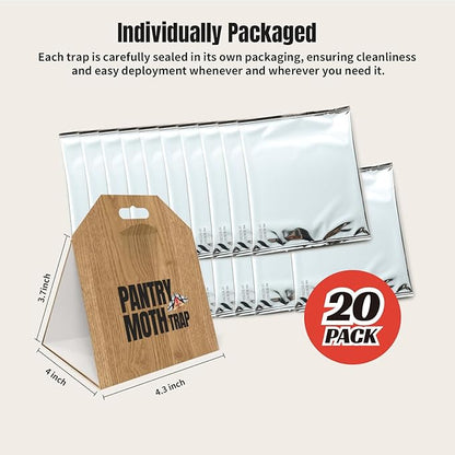 POPTRAP 20 Pack Pantry Moth Traps, Non-Toxic Glue Moth Trap for Food and Cupboard, Traps with Natural Pheromones, Wood Grain Appearance for Pantry Moths