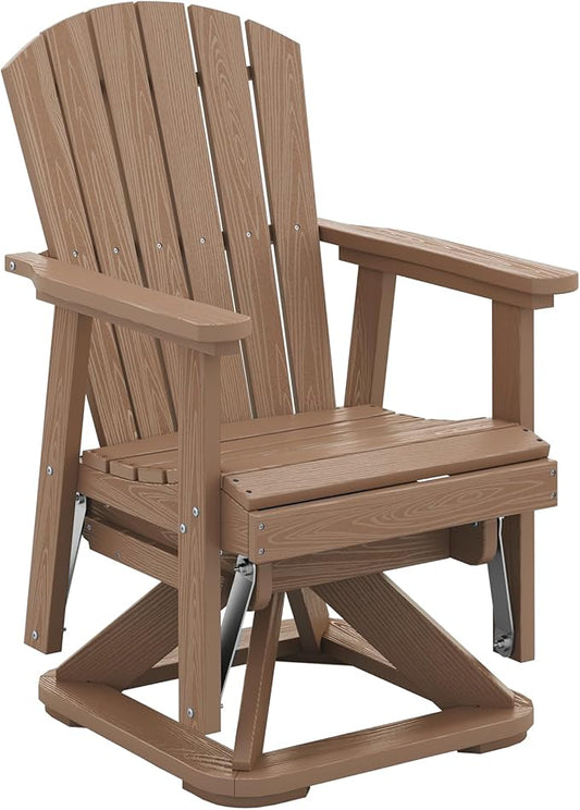 SERWALL Adirondack Swivel Glider, HDPE Swivel Glider for Outdoor, All-Weather Glider Rocking Chair for Porch, Balcony, Brown