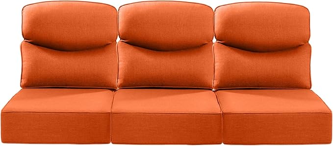 Luxury 24x24x6 Inch Smile Outdoor Sofa Cushions Set of 3 - Memory Foam Deep Seat Patio Furniture Pillows for Wicker Rocker Dining Chair Loveseat 3-Seater L-Shape Sectional Sofa - Orange