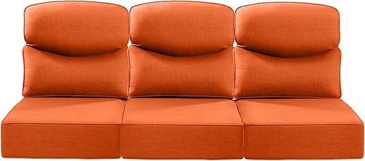 Luxury 24x24x6 Inch Smile Outdoor Sofa Cushions Set of 3 - Memory Foam Deep Seat Patio Furniture Pillows for Wicker Rocker Dining Chair Loveseat 3-Seater L-Shape Sectional Sofa - Orange