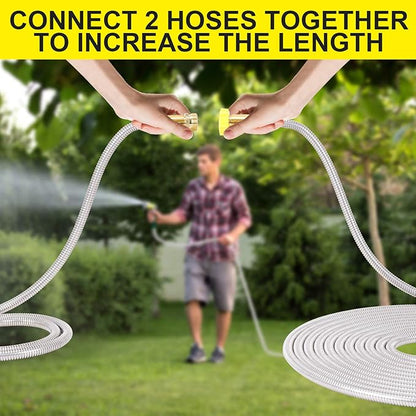 FOXEASE Metal Garden Hose 10FT - Short Hose Stainless Steel Heavy Duty Water Hose with Solid Adjustable Nozzle Portable & Lightweight Kink Free Yard Hose