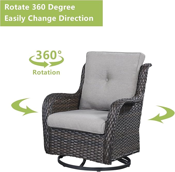 Rilyson 5 Piece Outdoor Patio Furniture Set - Rattan Wicker Patio Conversation Sets with 2 Swivel Rocker Chairs,2 Ottomans and 1 Sofa for Outside Porch Deck Backyard(Brown/Grey)