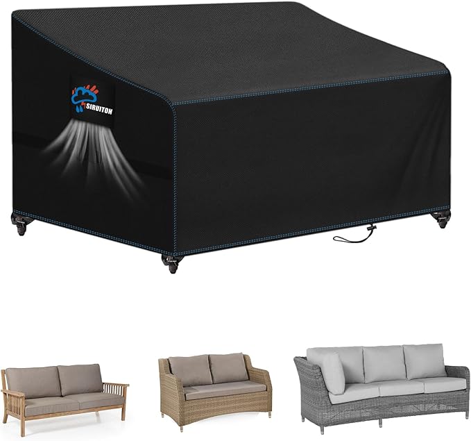 SIRUITON 3-Seat 88" W x 33" D x 32" H Garden Patio Sofa/Loveseat/Bench Cover, Heavy Duty 420D Oxford Waterproof Outdoor Sofa Cover, Lawn Patio Furniture Covers