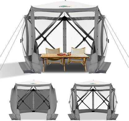 COBIZI 10x10ft Pop up Gazebo Screen House Tent for Camping, Pop-up Camping Canopy with Sidewalls,Portable Outdoor Quick-Set Hub Tent with Carrying Bag&Ground Stakes,Gray(Upgraded 2.0)
