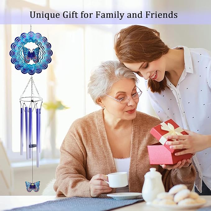 Wind Chimes for Outside with Butterfly Wind Spinner, Unique Christmas Birthday Gifts for Women Mom Friends Sisters Teacher, Windchimes Outdoor Decor Patio Garden Yard Butterflies Decorations