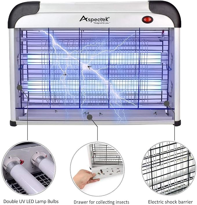 ASPECTEK Insect Killer, Bug Zapper, Powerful 20W Electronic Indoor Fly Zapper, Mosquito Killer-Indoor Use Including Free 2 Pack Replacement Bulbs